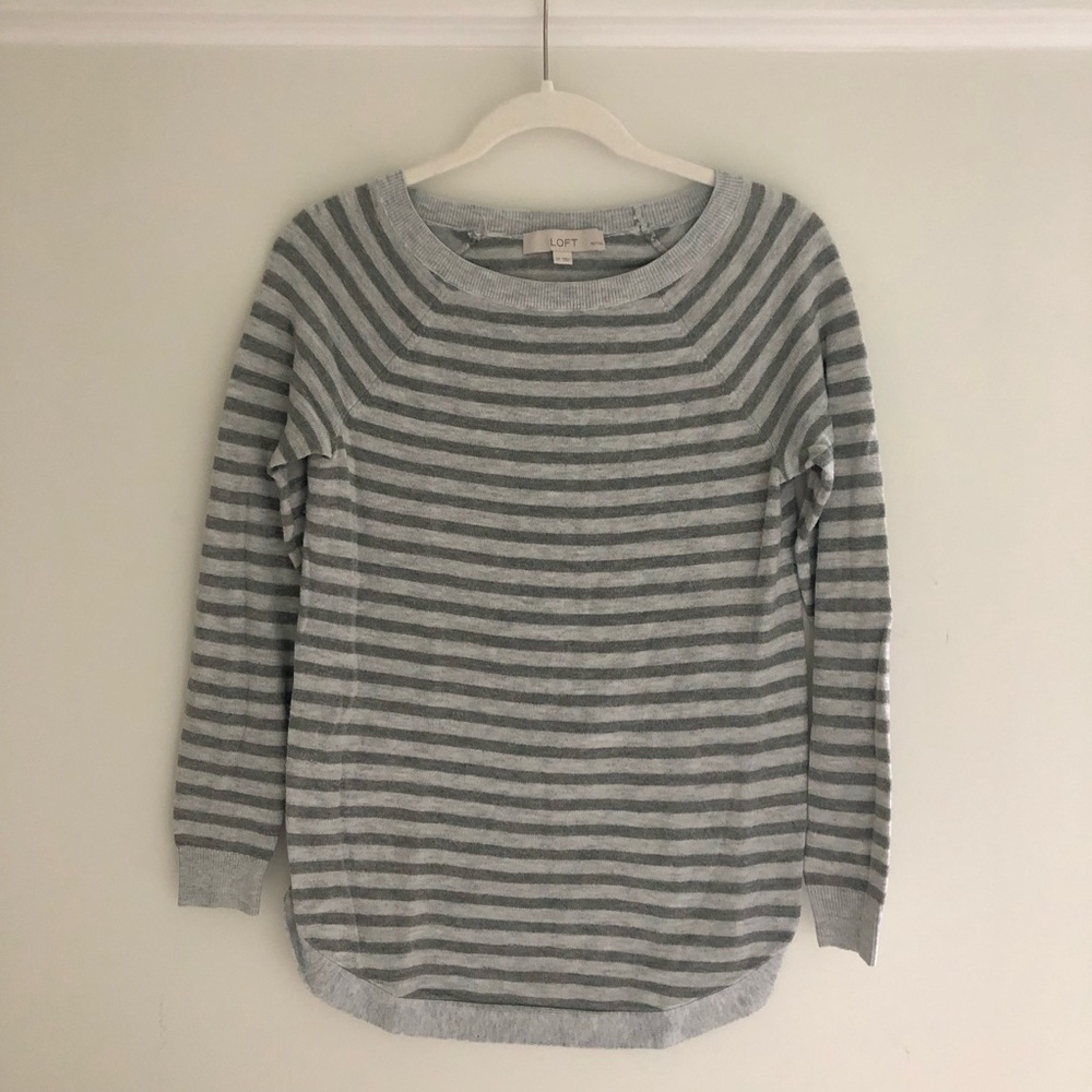 LOFT Gray striped crew neck